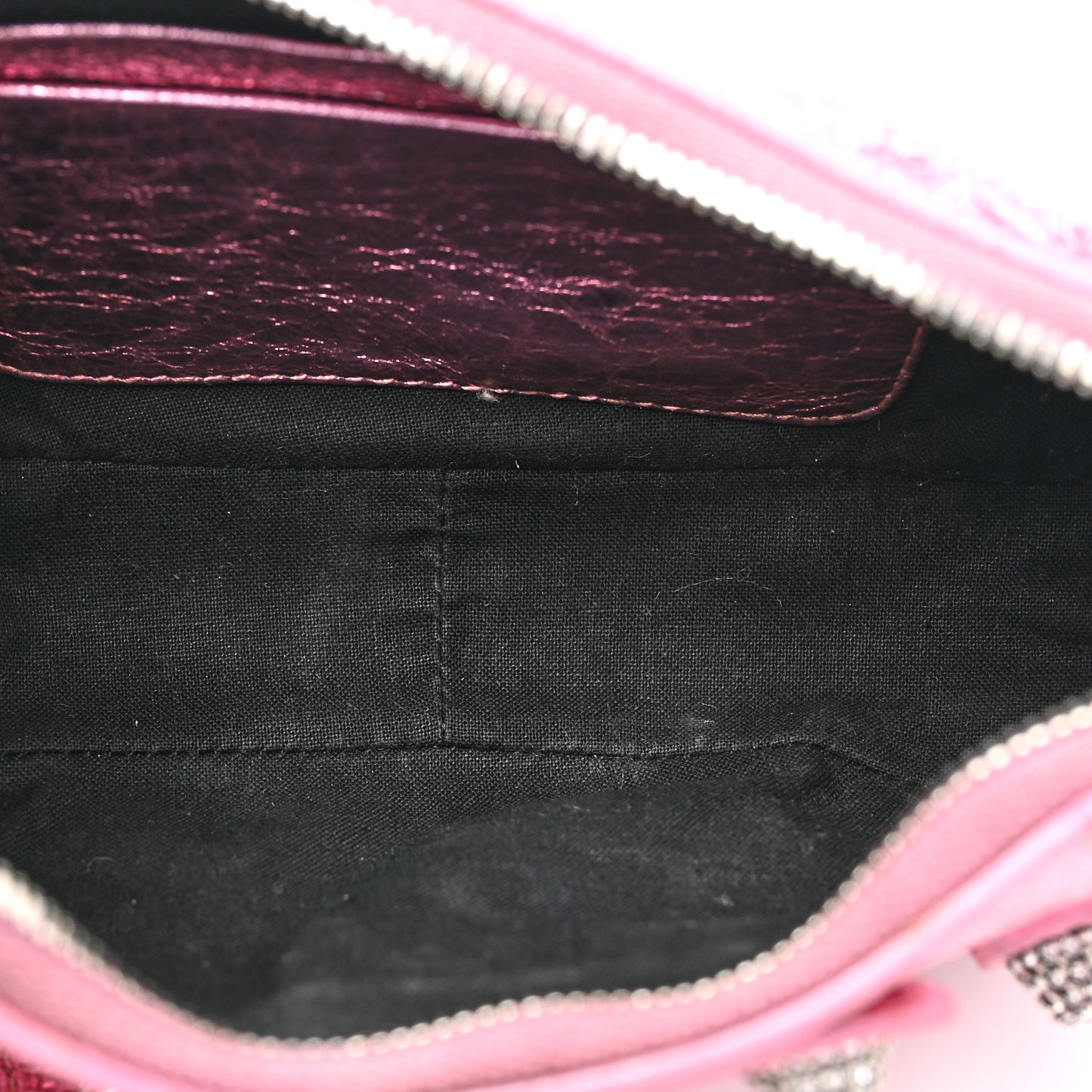 Metallic Agneau Arena Crystal Le Cagole Mini Purse With Chain Met Pink