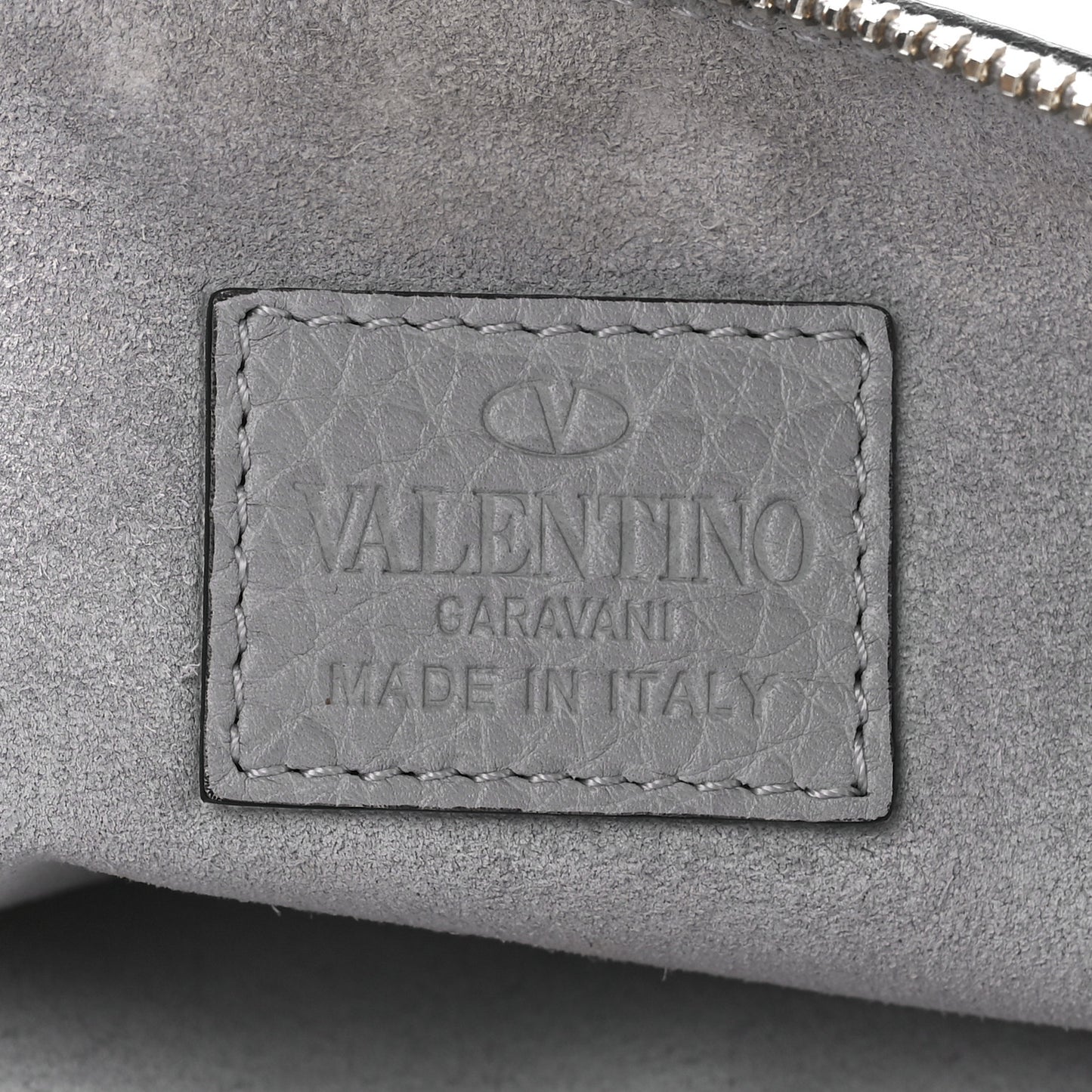 Pebbled Calfskin Large Rockstud Zip Pouch Pastel Grey