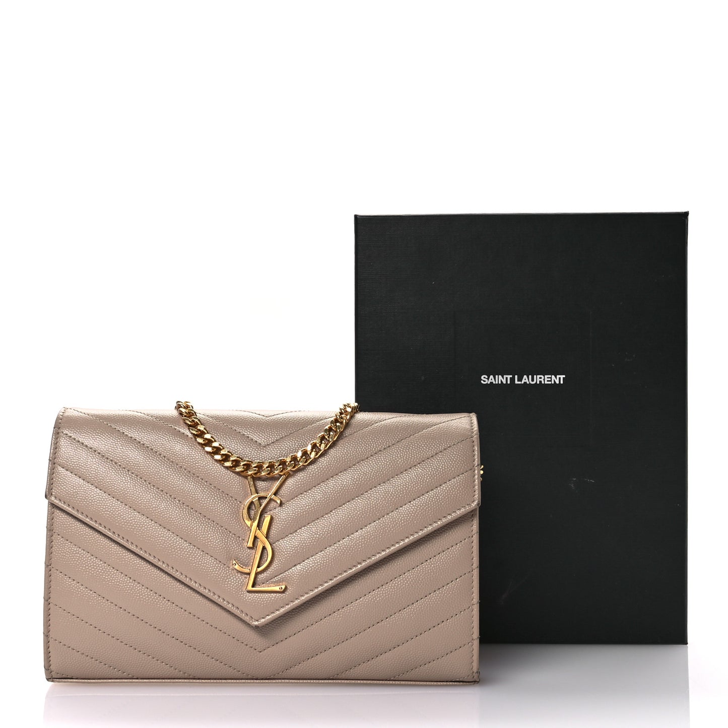 Grain De Poudre Matelasse Chevron Monogram Chain Wallet Dark Beige