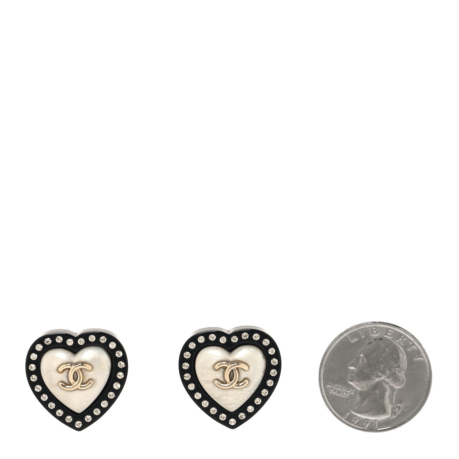 Chanel Resin Crystal CC Heart Earrings Black Gold 2 of 5