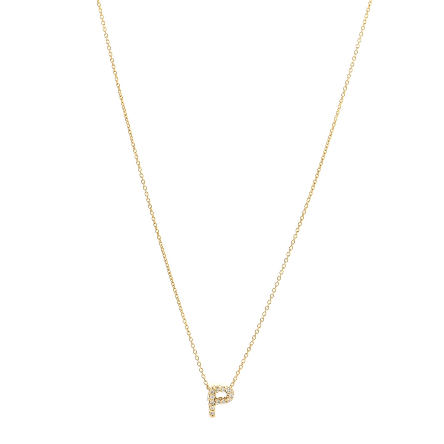 18K Yellow Gold Diamond Love Letter P Pendant Necklace