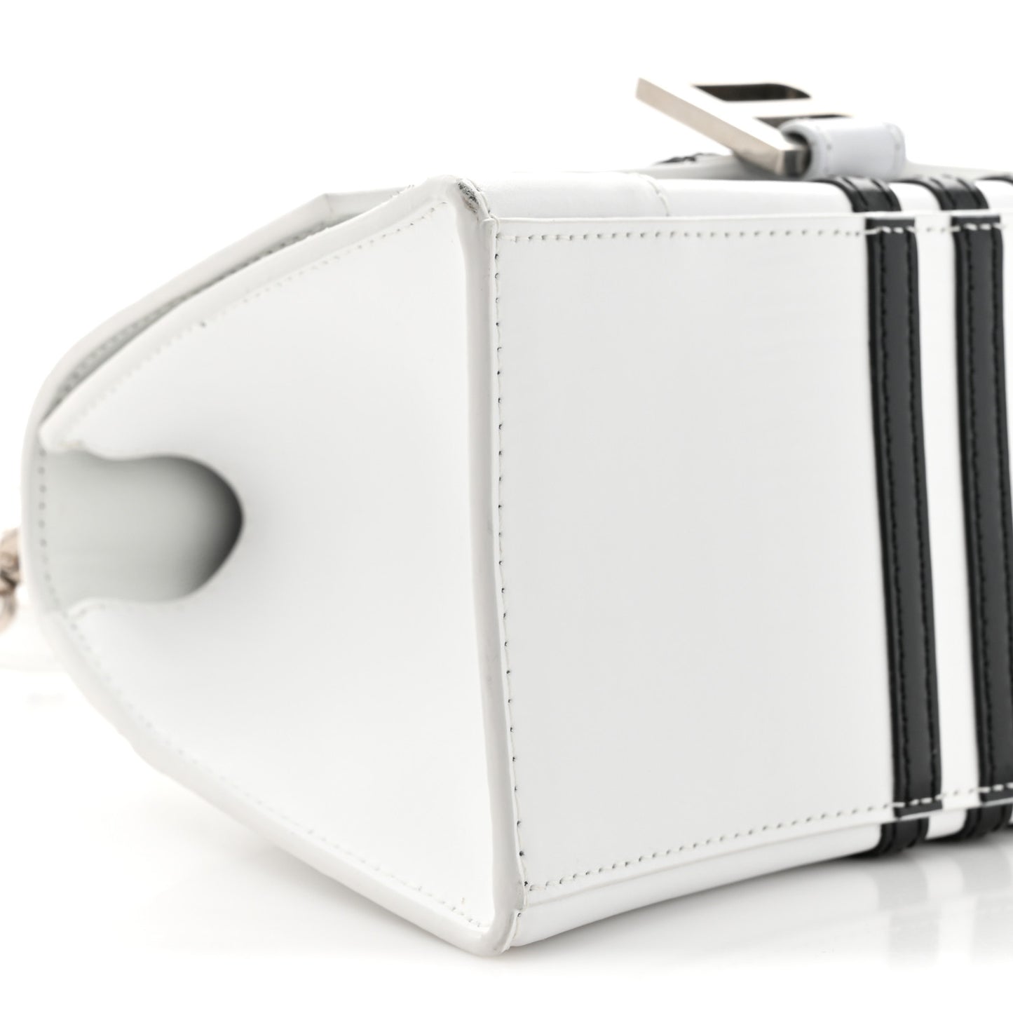 X ADIDAS Shiny Box Calfskin Small Hourglass Top Handle Bag Off White Black