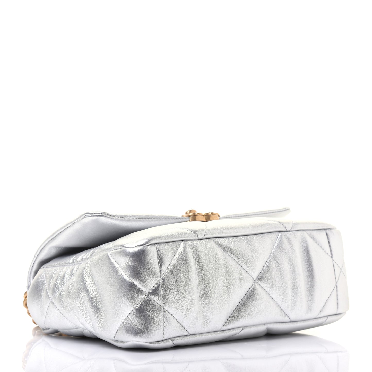 Metallic Lambskin Quilted Medium Chanel 19 Flap Silver