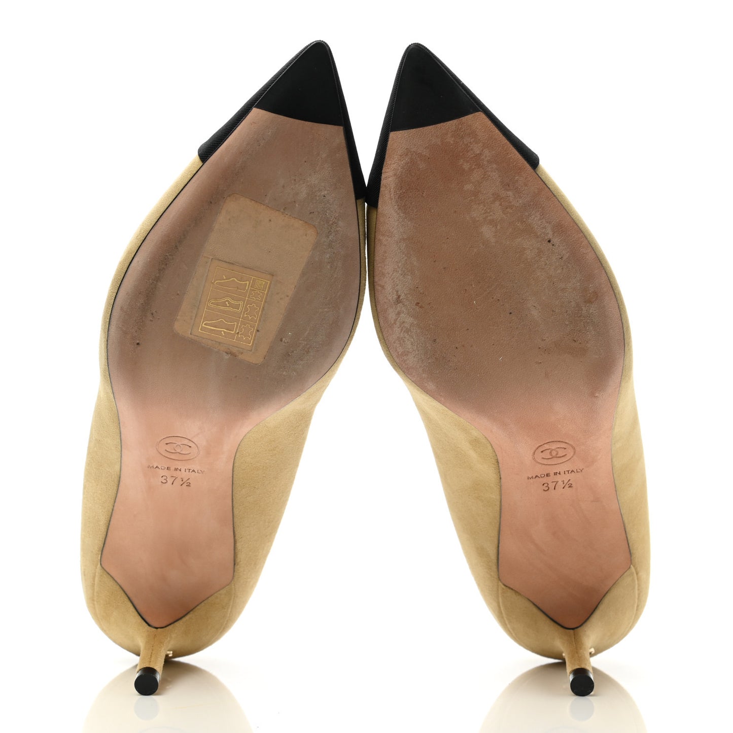 Kid Suede Grosgrain Cap Toe Pumps 37.5 Beige Black