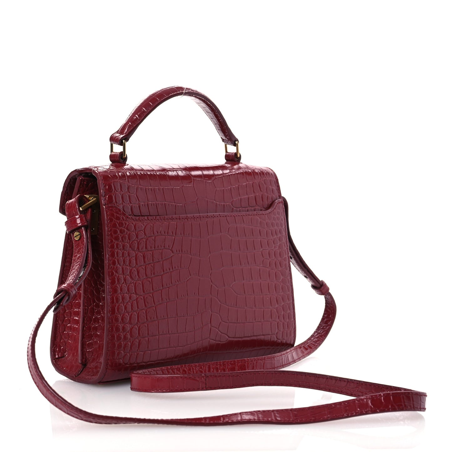 Calfskin Crocodile Embossed Mini Classic Monogram Cassandra Top Handle Red