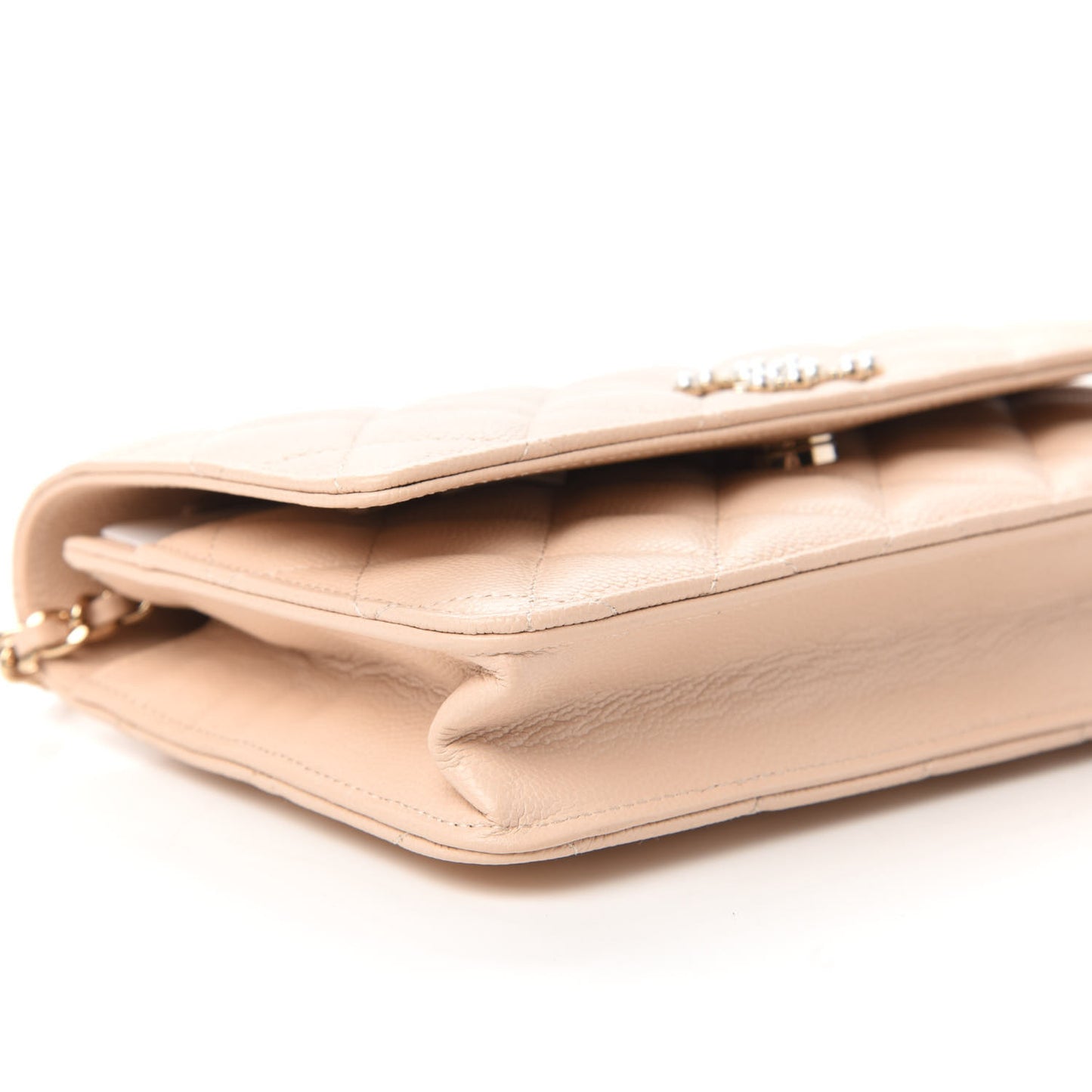Caviar Quilted Coco Candy Wallet On Chain WOC Beige