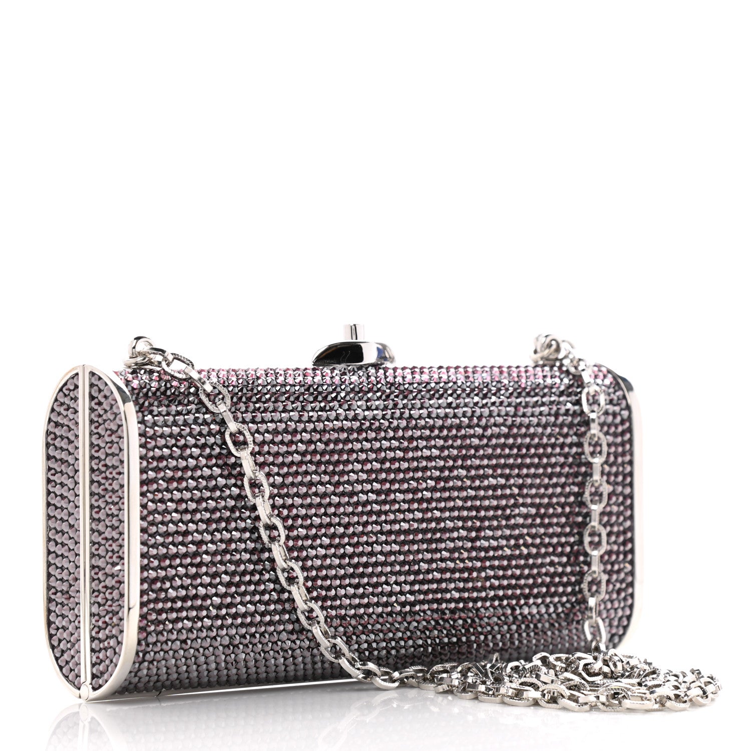 Judith Leiber Swarovski Crystal Minaudiere Clutch Silver Purple 2 of 8