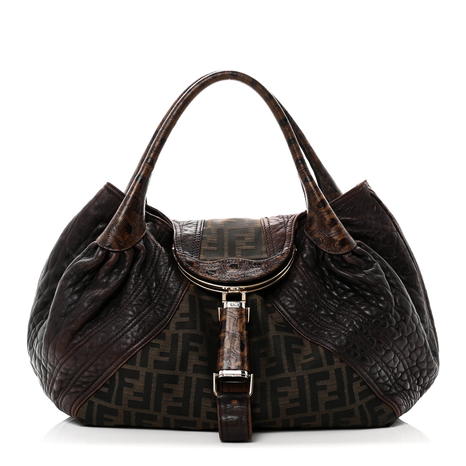 Fendi Zucca Nappa Nuvolata Vitello Tortuga Spy Tobacco Moro