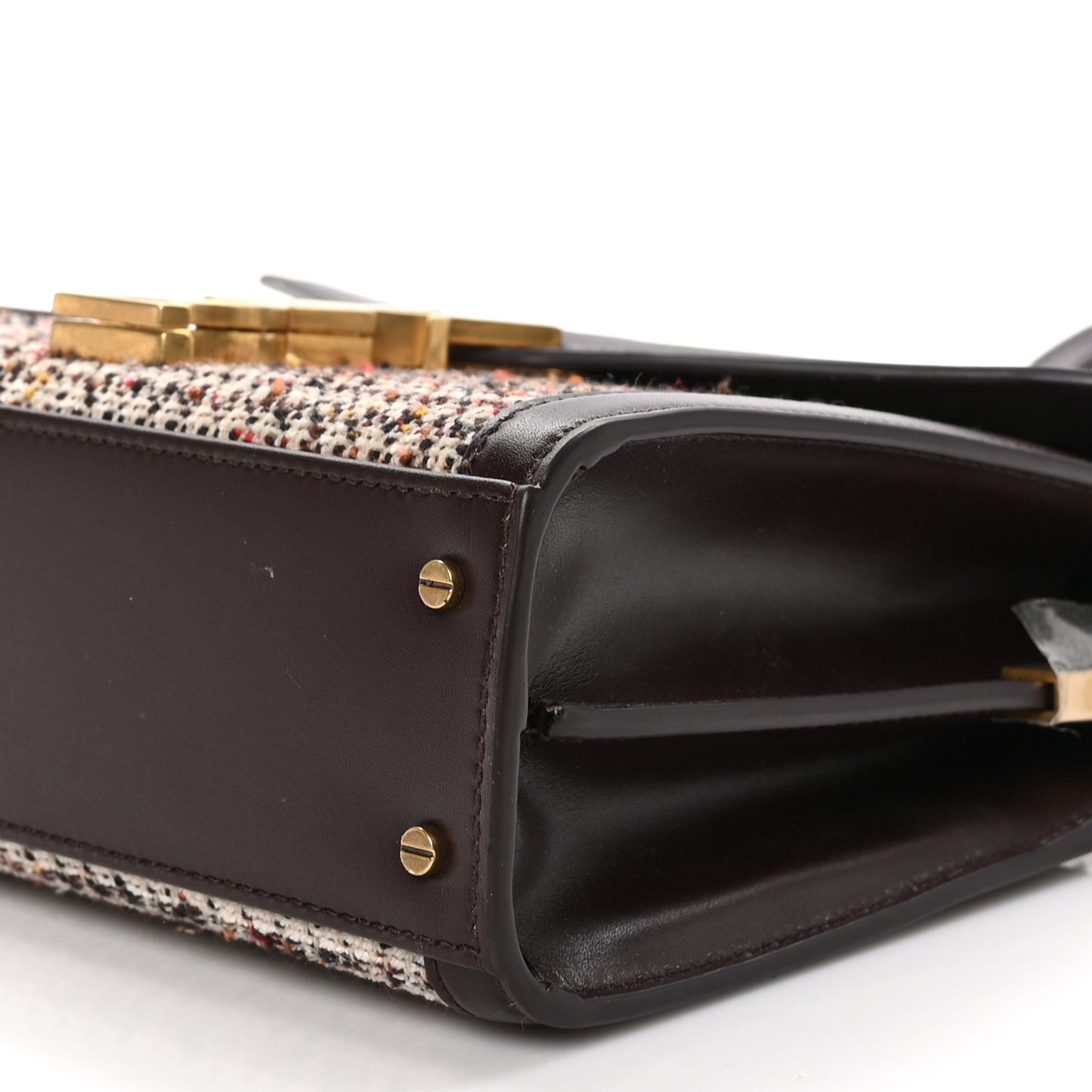Tweed Calfskin Mini Classic Monogram Cassandra Top Handle Umber