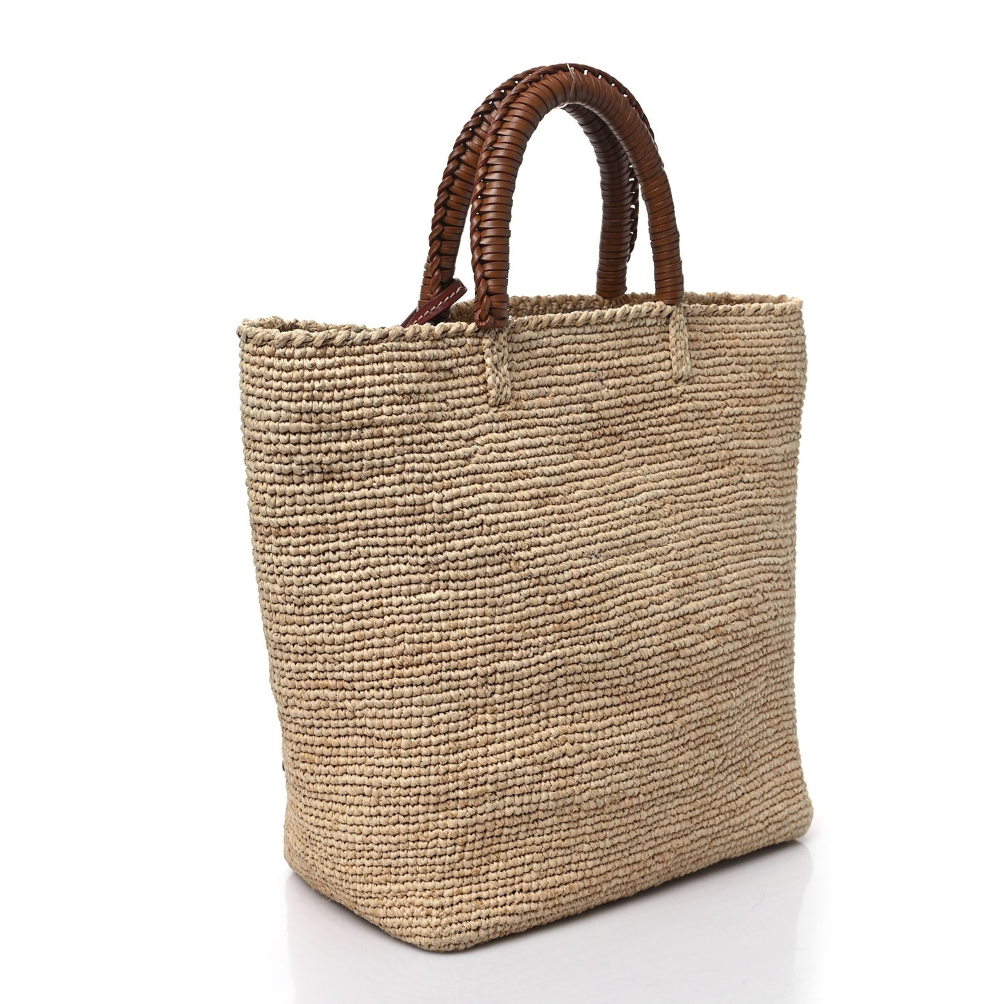 Paglia Vitello Woven Top Handle Tote Naturale Cognac