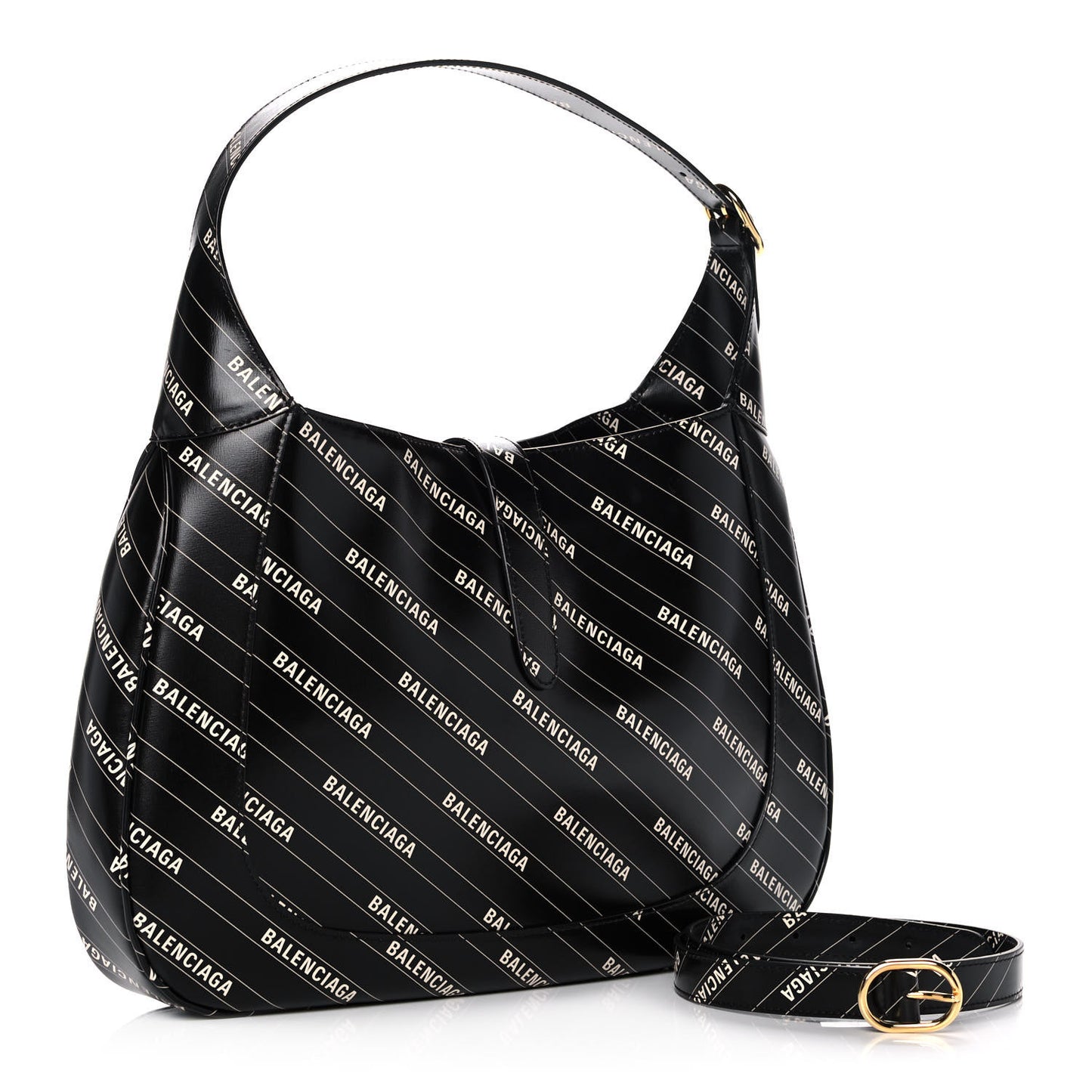 X BALENCIAGA Calfskin Logo Print Medium Jackie 1961 Hobo Black