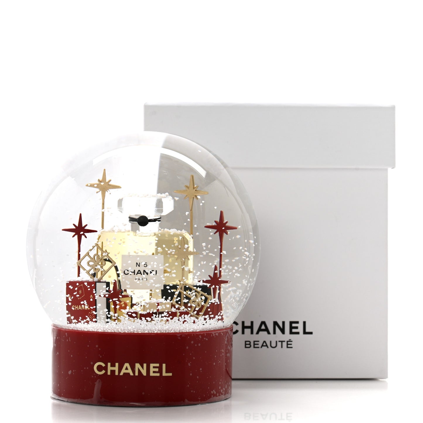 Glass N°5 Perfume Bottle Snow Globe Red