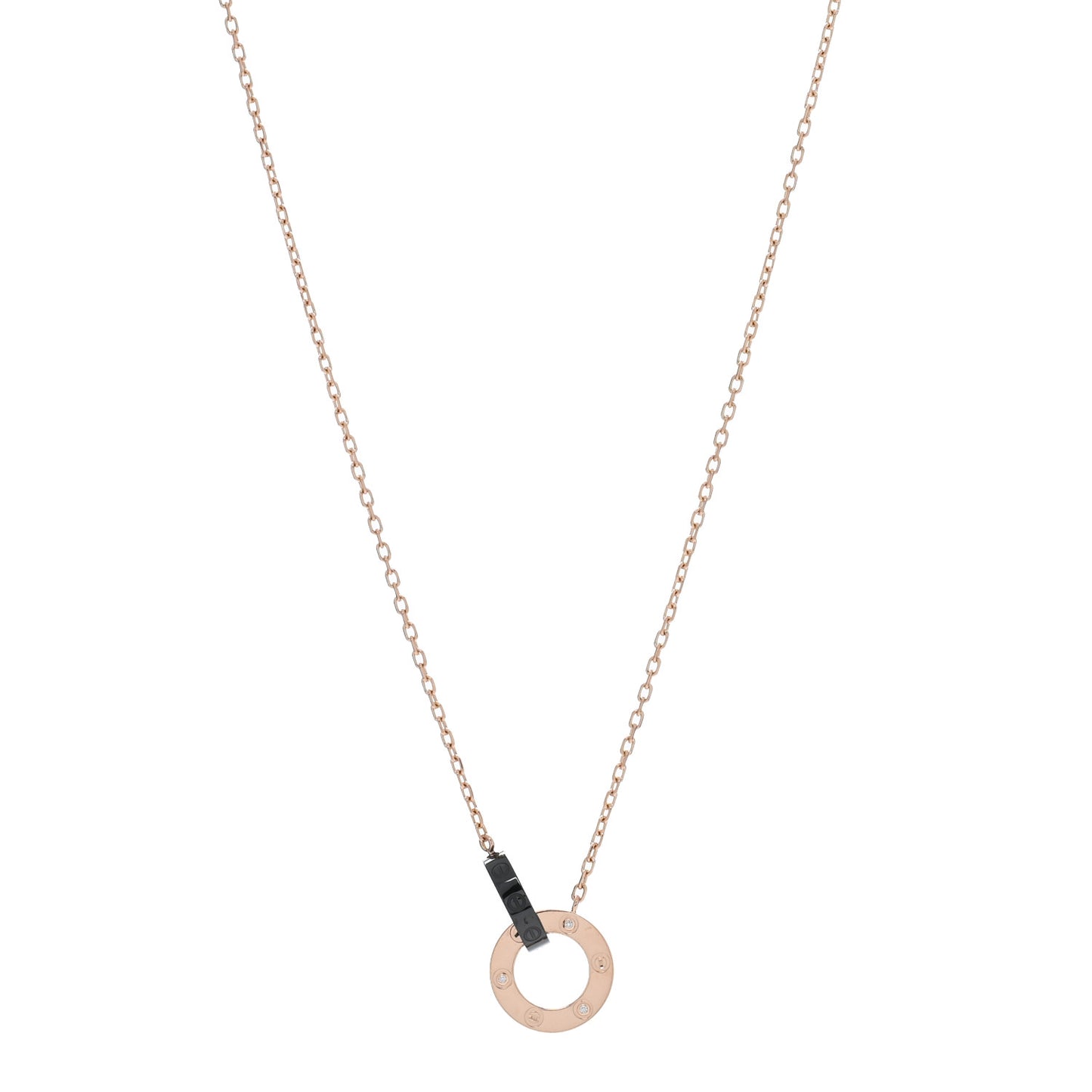 18K Pink Gold Black Ceramic Diamond Interlocking LOVE Necklace