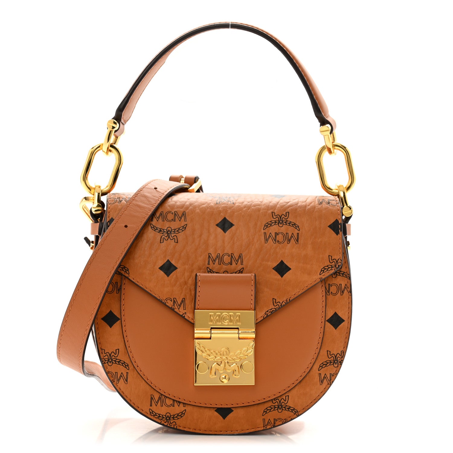 MCM Visetos Small Patricia Saddle Bag Cognac 1689183 – FASHIONPHILE