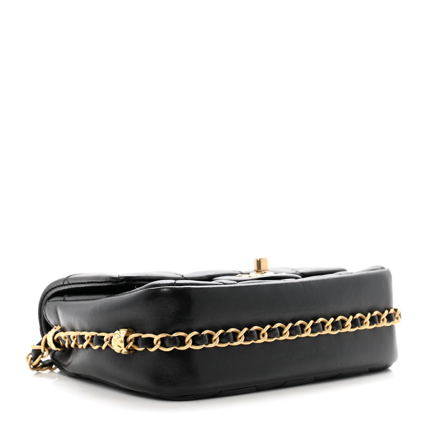 Lambskin Quilted Chain Around Mini Flap Bag Black