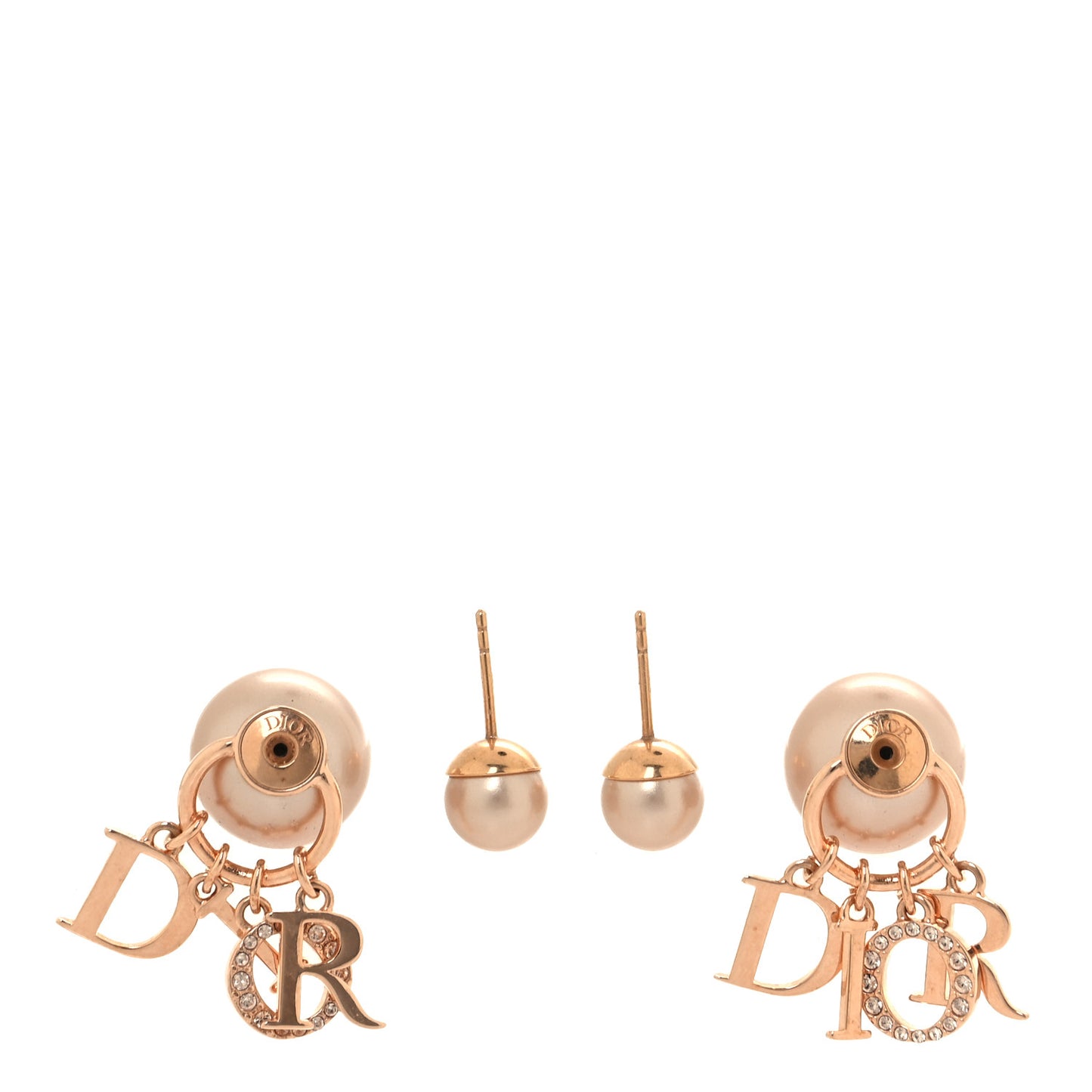 Pearl Crystal Tribal Logo Charms Earrings Rose Gold