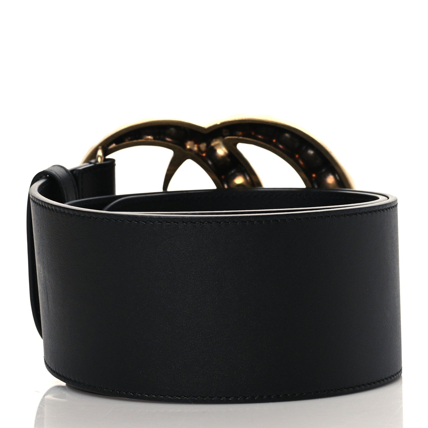 Moon Calfskin Pearl Double G 70mm Belt 95 38 Black Cream