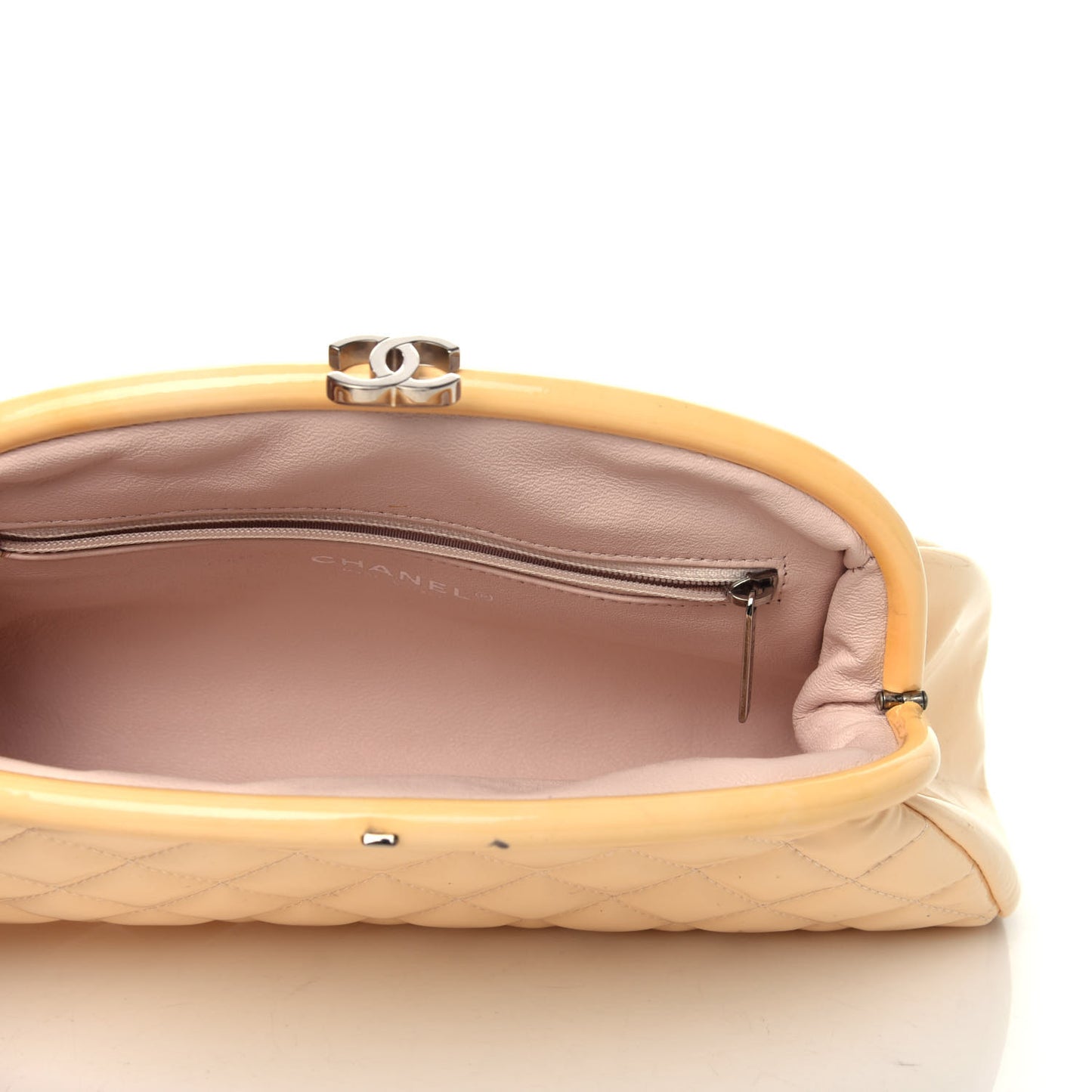 Patent Quilted Timeless Clutch Beige