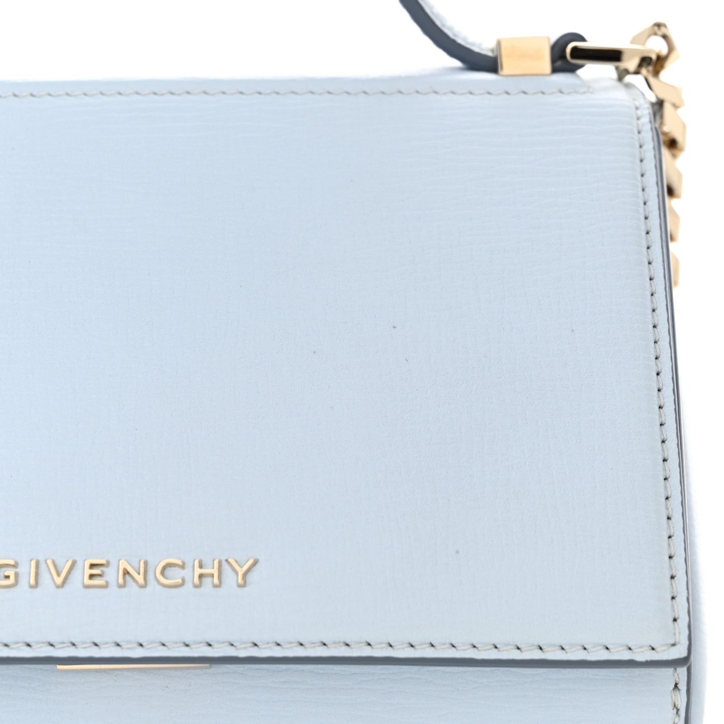 Textured Calfskin Mini Pandora Box Chain Crossbody Bag Pale Blue