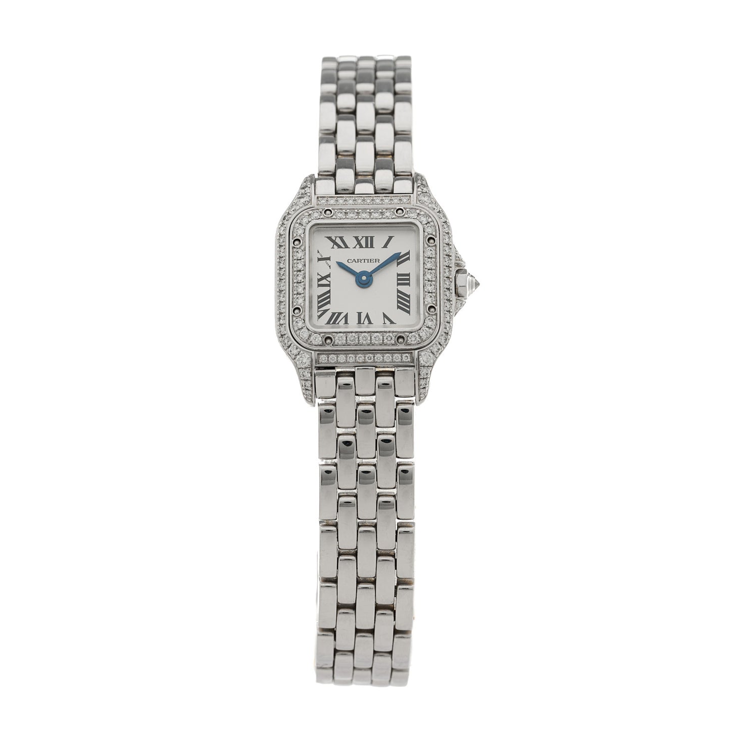 18K White Gold Diamond Bezel 21mm Double Row Panthere Quartz Watch
