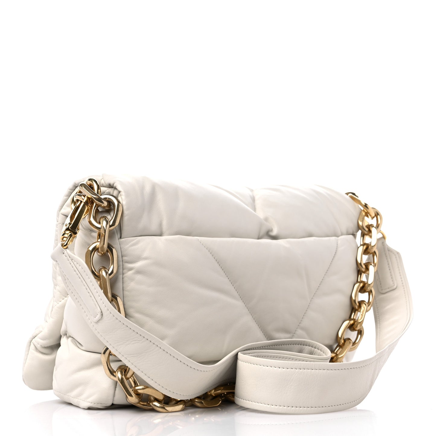 Nappa Soft Padded Logo Embossed Triangle Quilted Shoulder Bag White