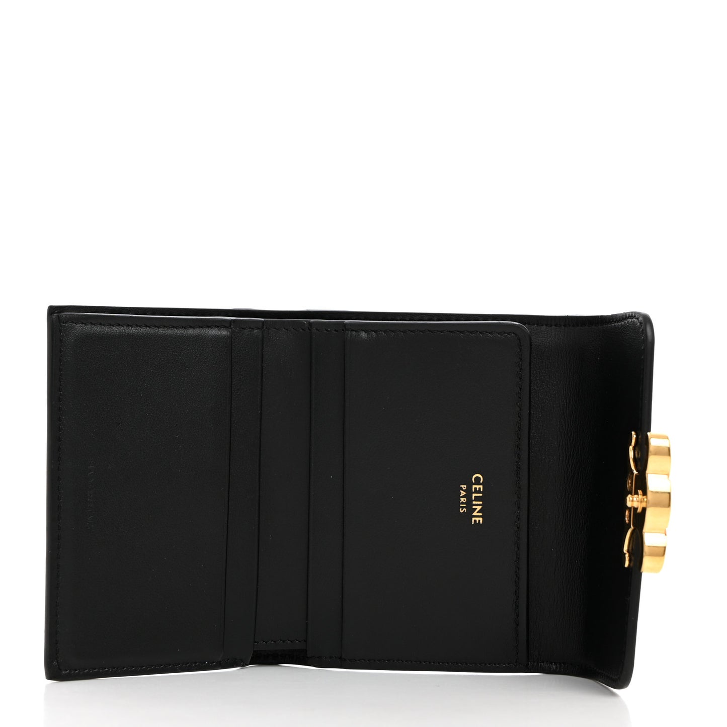 Calfskin Compact Triomphe Wallet With Coin Purse Black