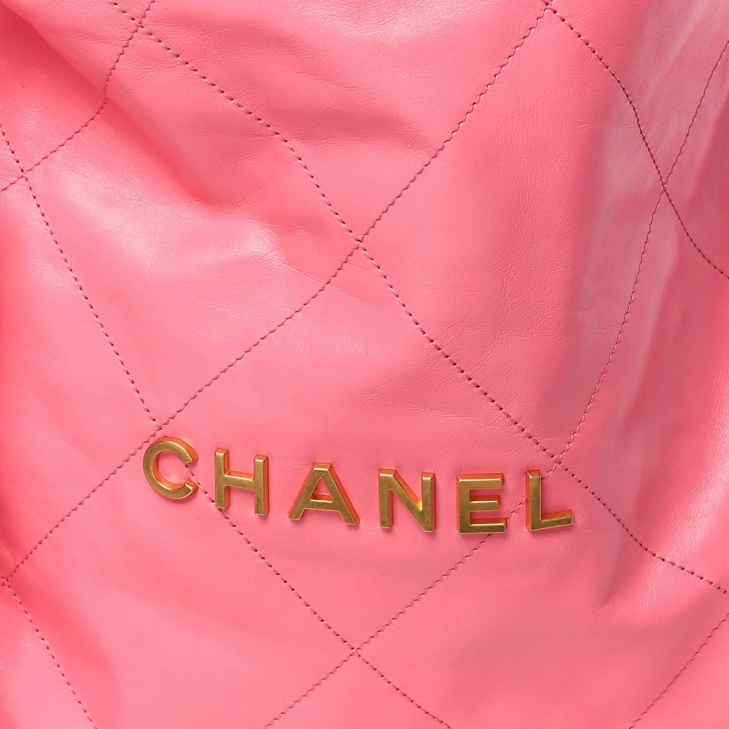 Shiny Calfskin Quilted Large Chanel 22 Coral Pink