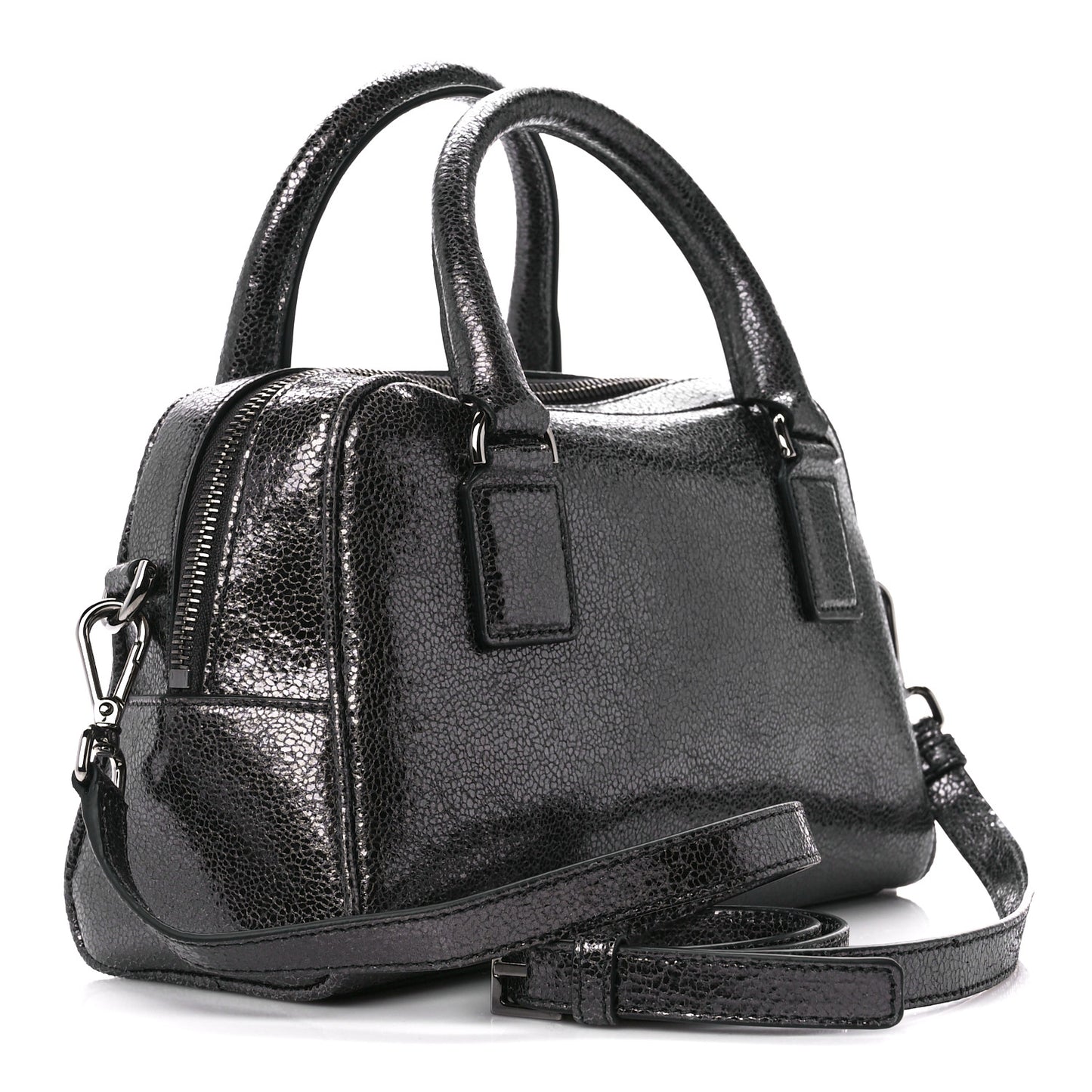 Metallic Calfksin Virtus Small Bowling Bag Grey