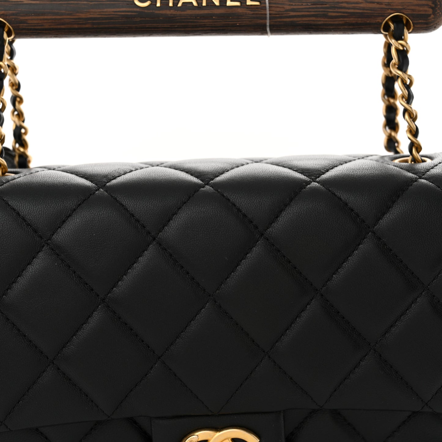 Lambskin Quilted Small Wenge Wood Flap Black
