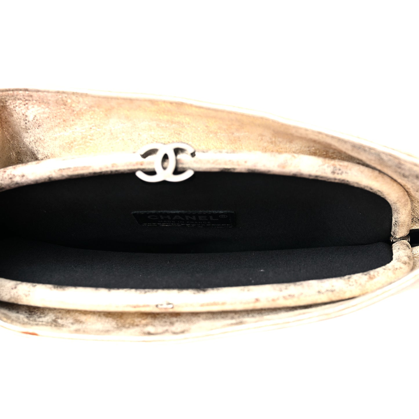 Metallic Lambskin Print Clutch Gold