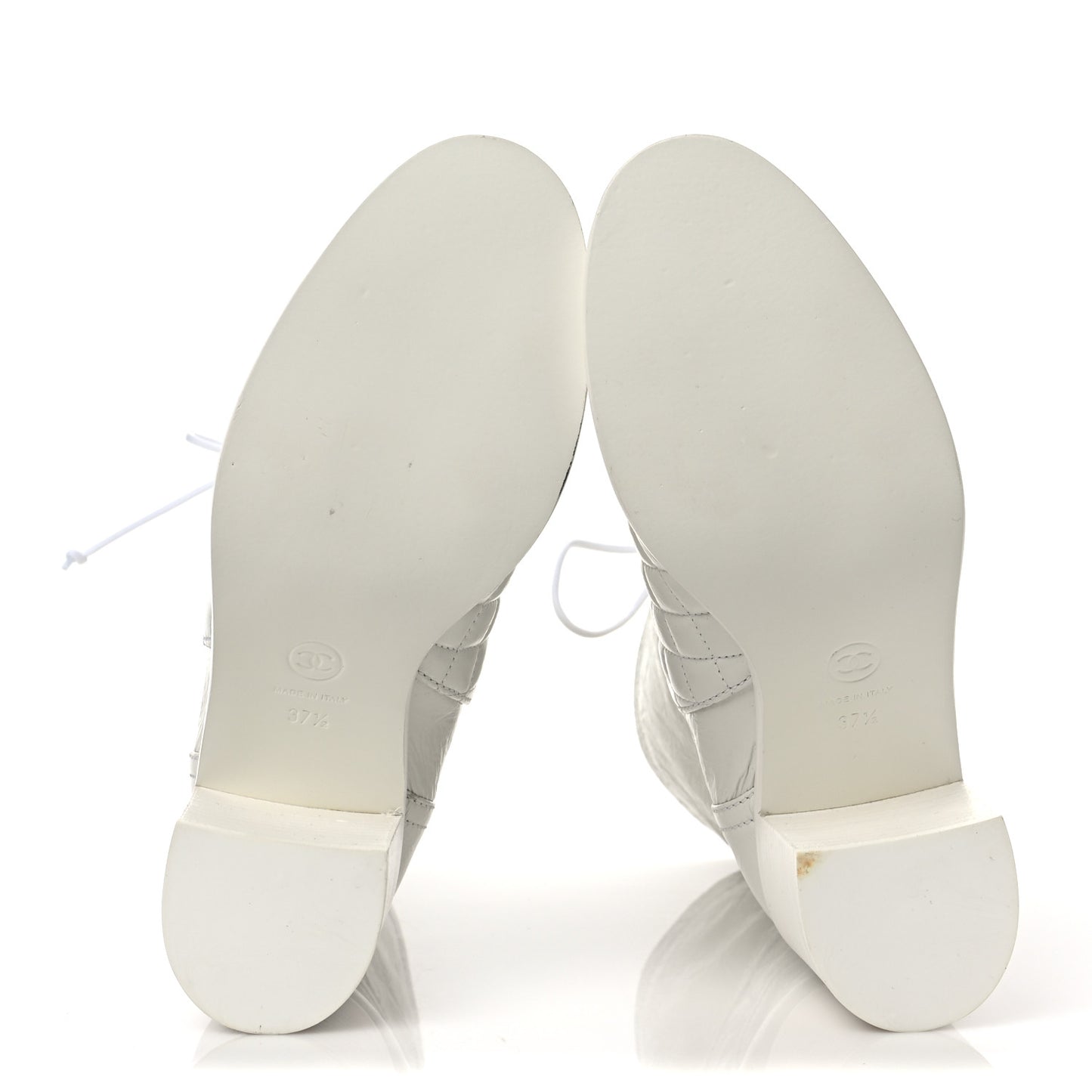 Crumpled Calfskin Quilted Cap Toe Short Boots 37.5 White Black