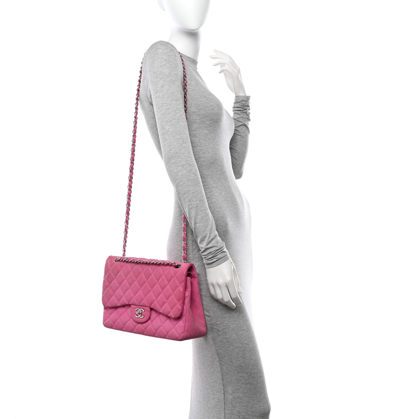 Iridescent Caviar Quilted Jumbo Double Flap Pink
