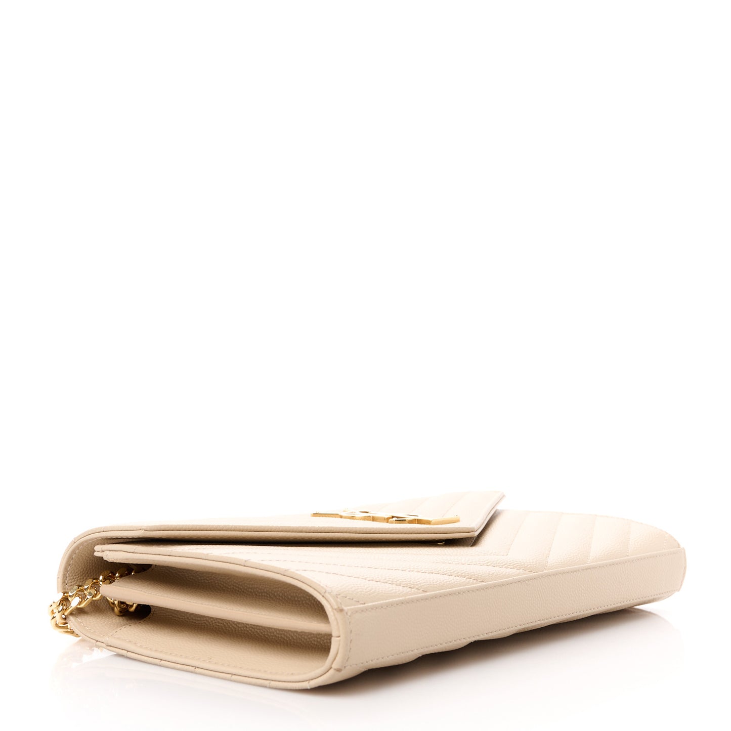 Grain De Poudre Matelasse Chevron Monogram Chain Wallet Dark Beige