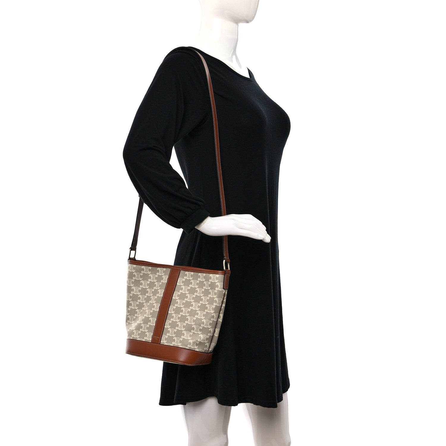 Celine Triomphe Canvas Calfskin Small Bucket Bag Grege 2 of 9