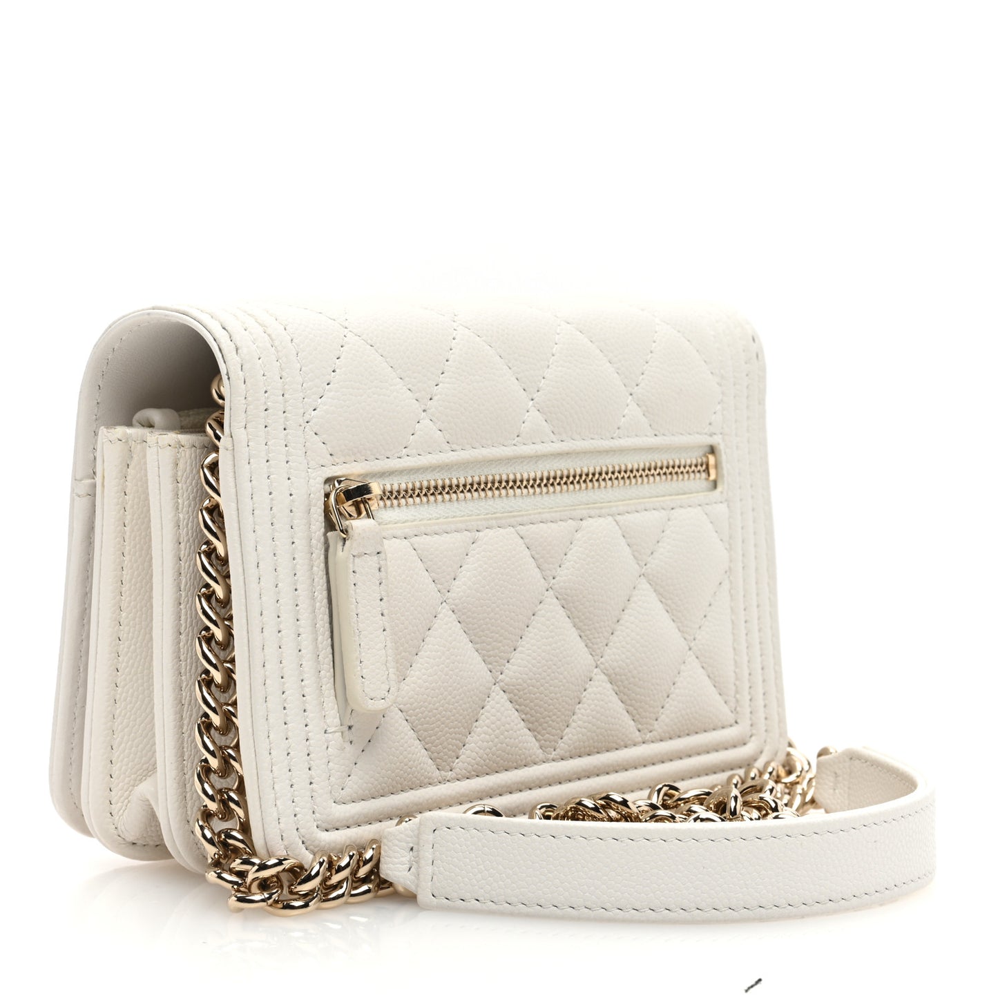 Caviar Quilted Mini Boy Wallet On Chain WOC White