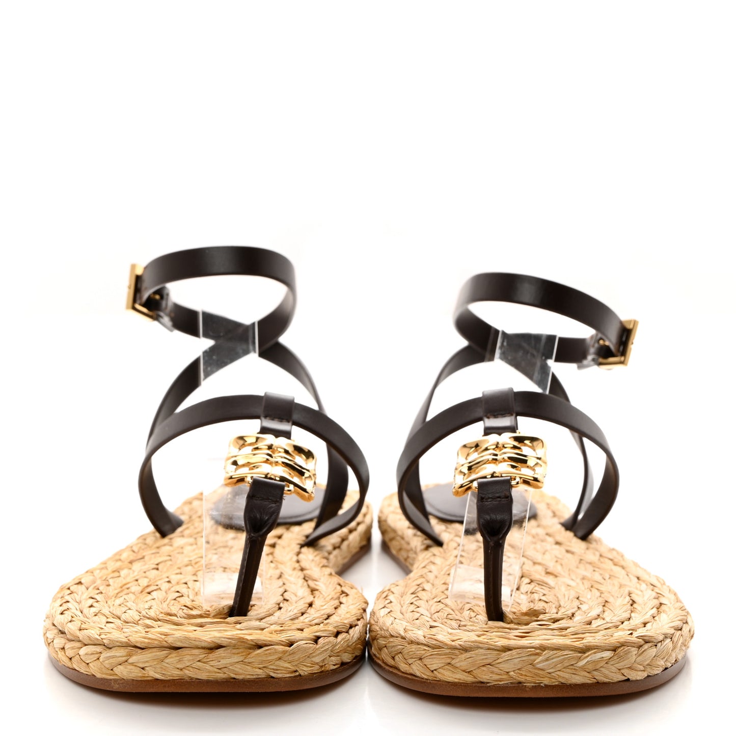 Calfskin Raffia 4G Liquid Espadrille Sandals 35 Ebony Natural