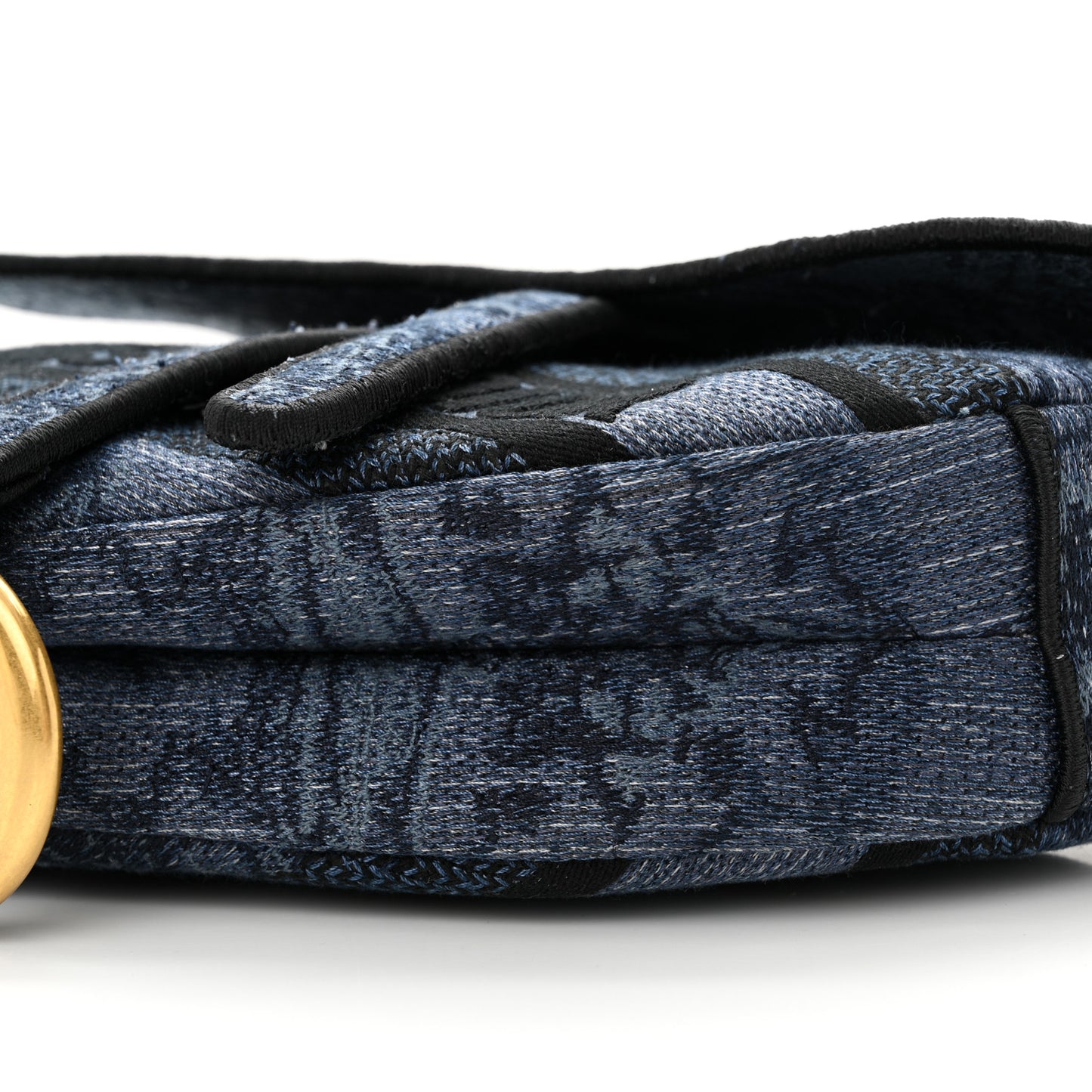 Denim Flowers Embroidered Saddle Bag Blue