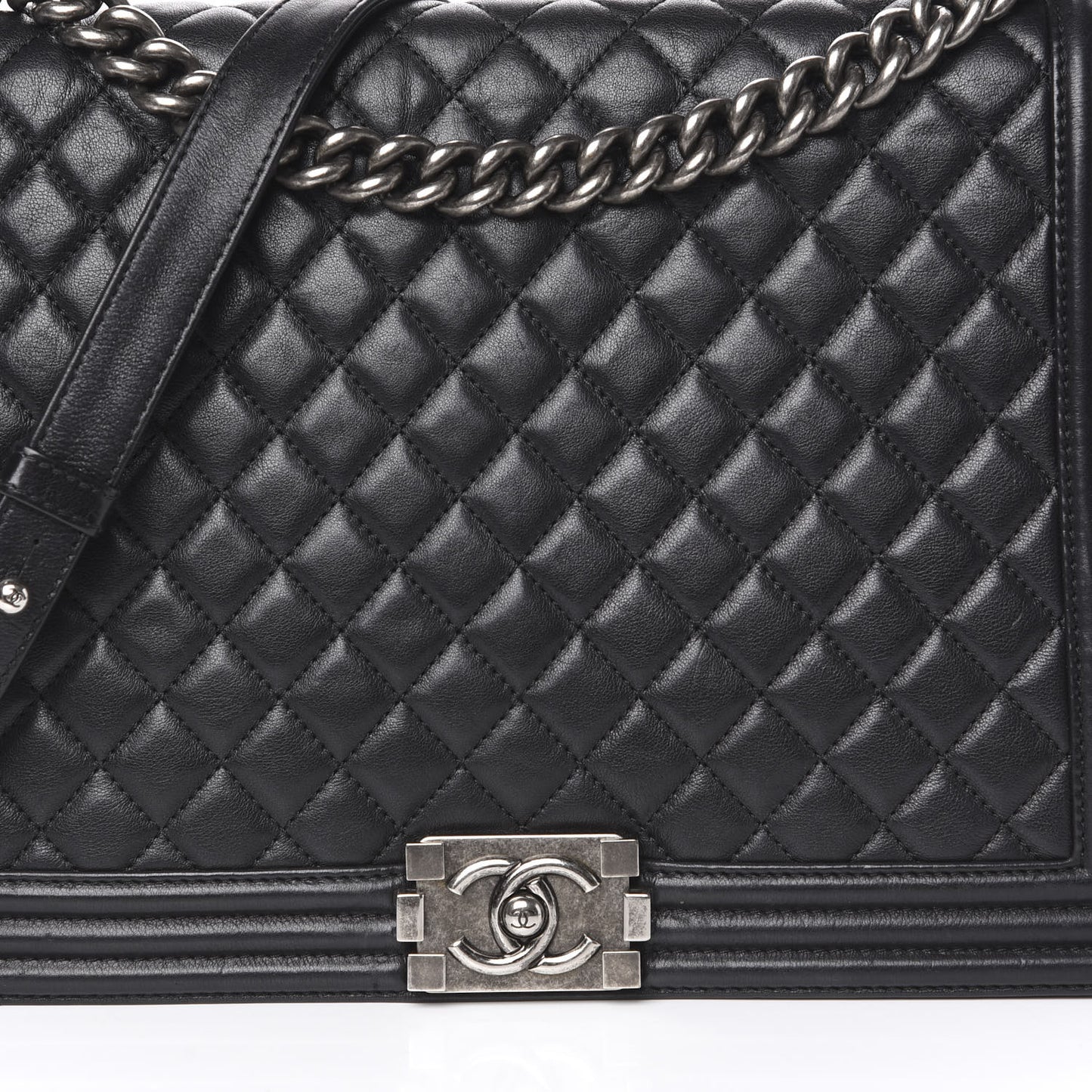 Lambskin Quilted Large Boy Flap Black