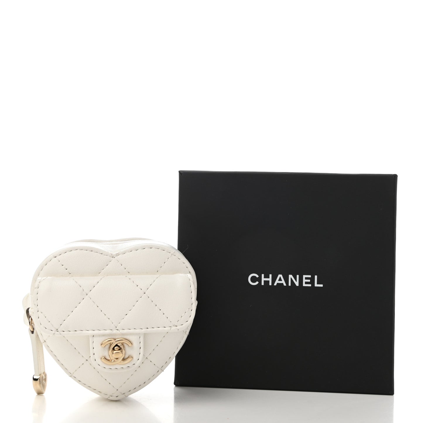Lambskin Quilted Heart Zipped Arm Coin Purse White