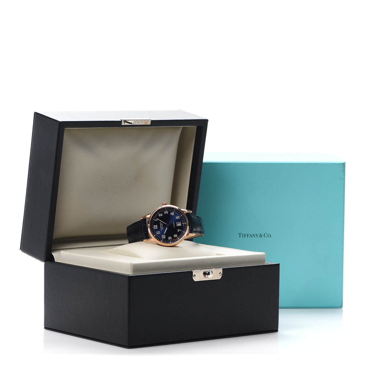 18K Rose Gold Alligator 40mm CT60 3-Hand Automatic Watch Blue