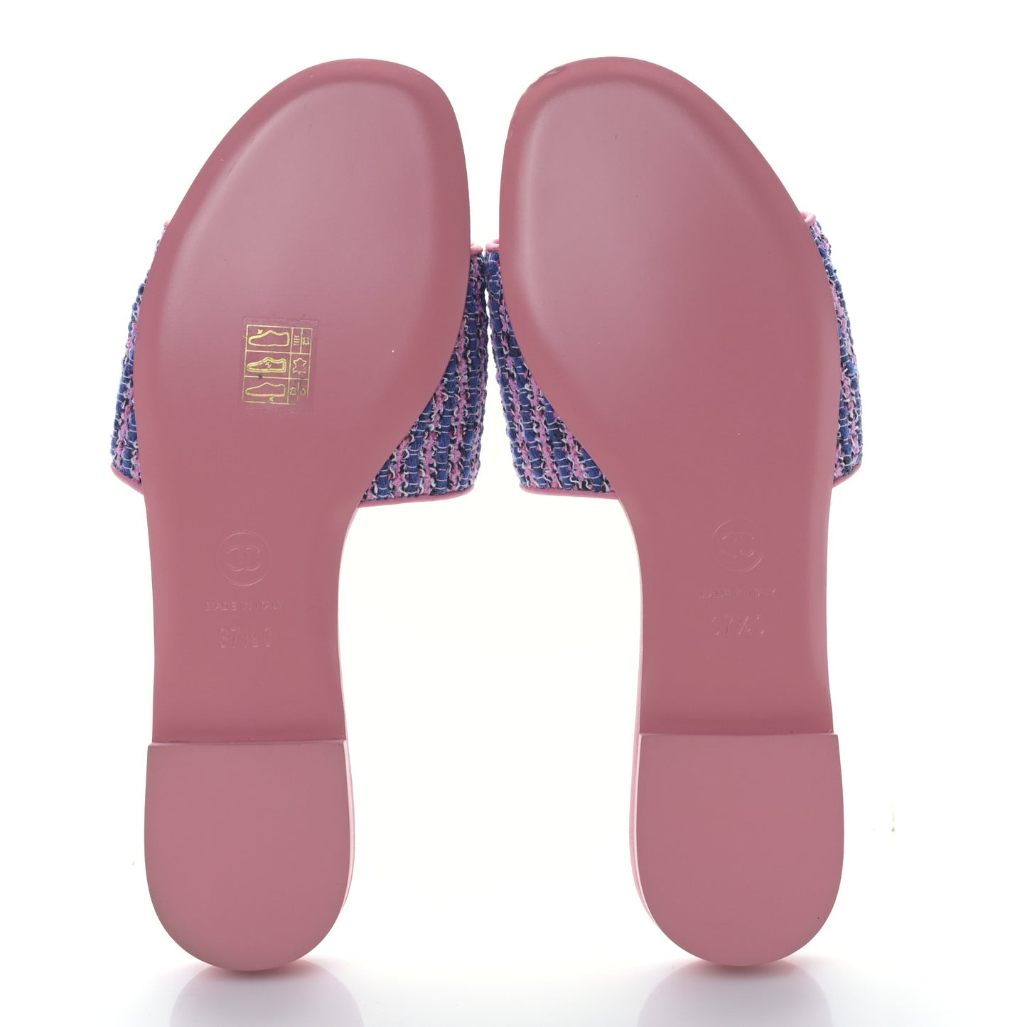 Tweed Lambskin CC Mules 37.5 Pink Blue