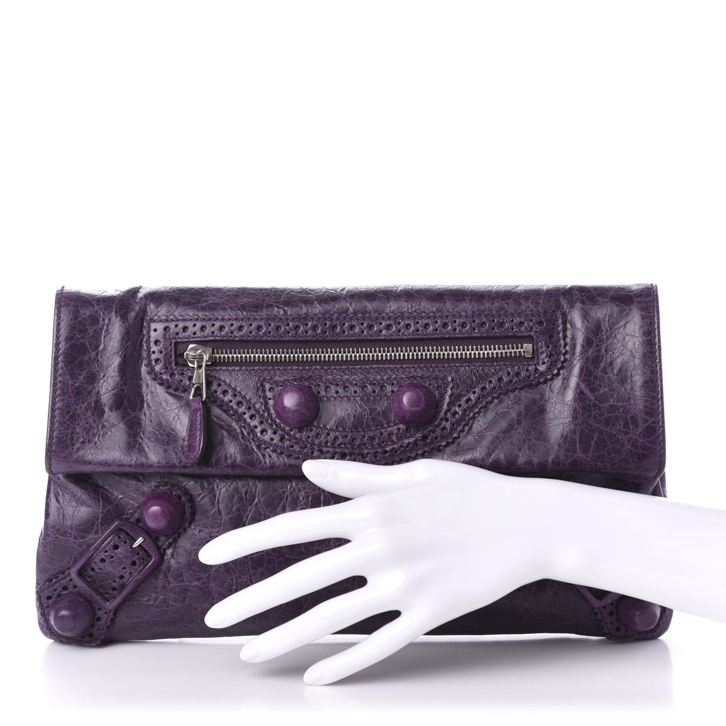 Agneau Giant Brogues Hardware Envelope Clutch Raisin