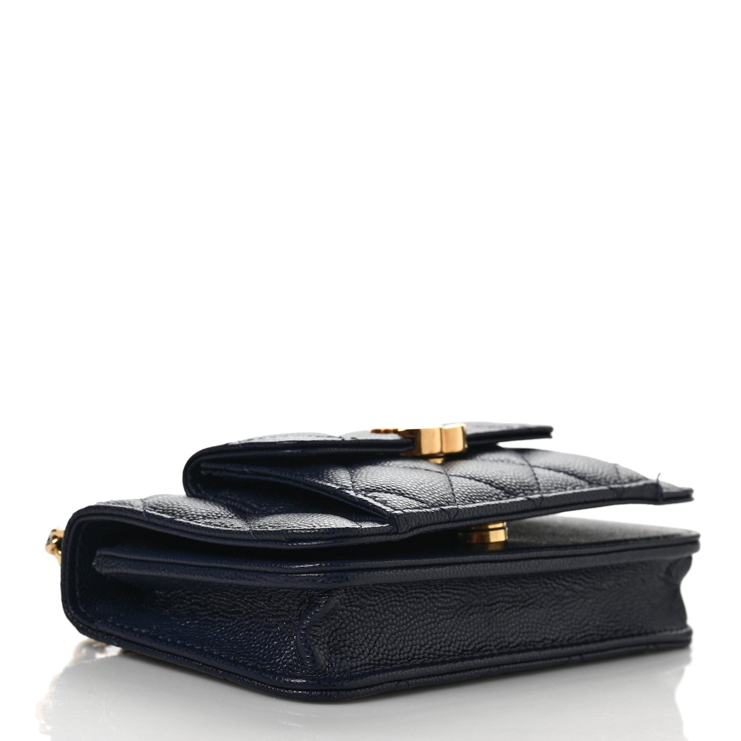 Caviar Quilted Pocket Twins Clutch With Chain Navy