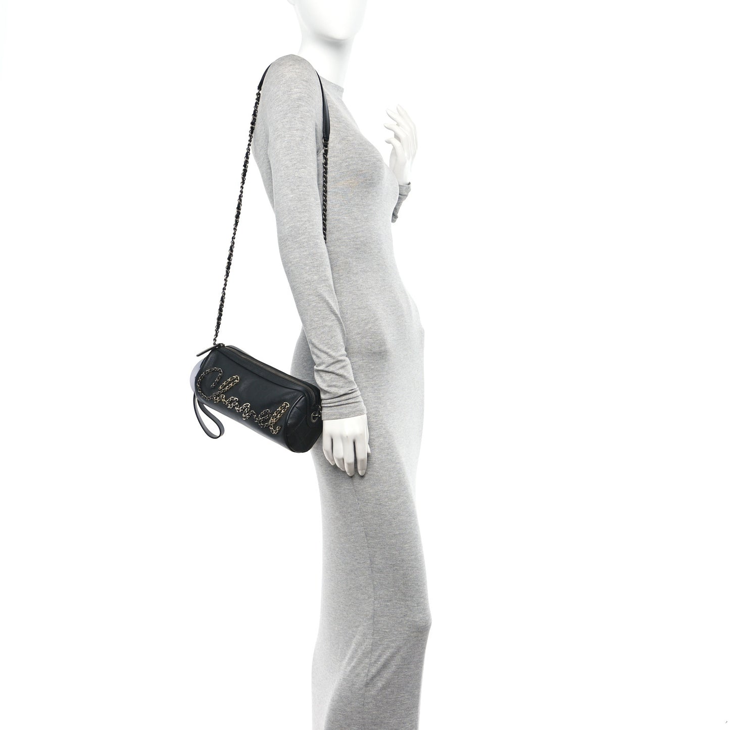 Calfskin Chain 20s Signature Bowling Bag Black