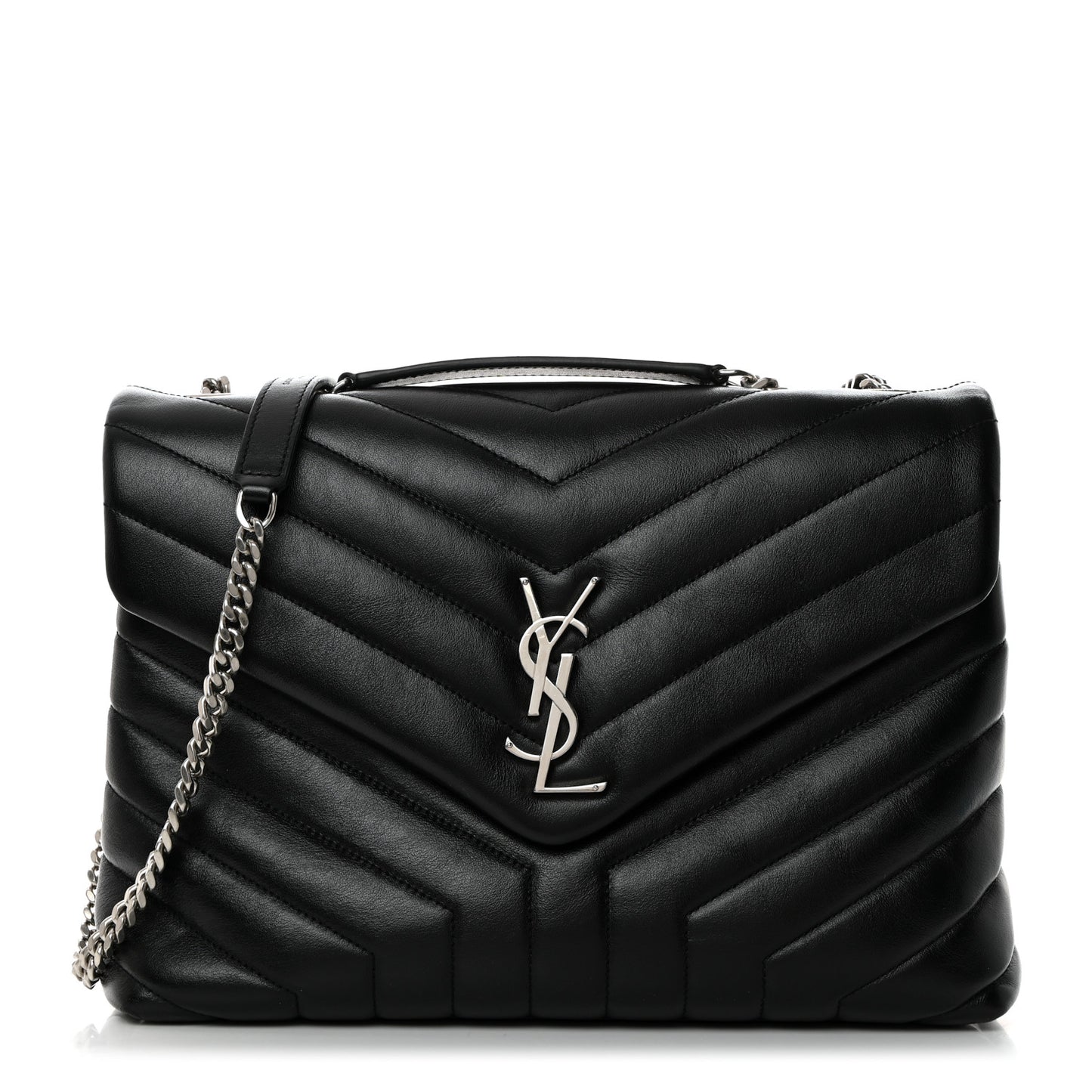 Calfskin Y Quilted Monogram Medium Loulou Chain Satchel Black