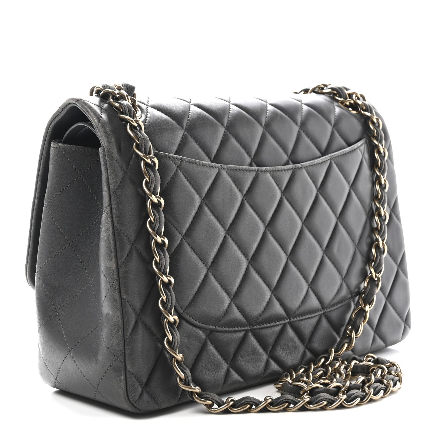 Lambskin Quilted Jumbo Double Flap Dark Grey