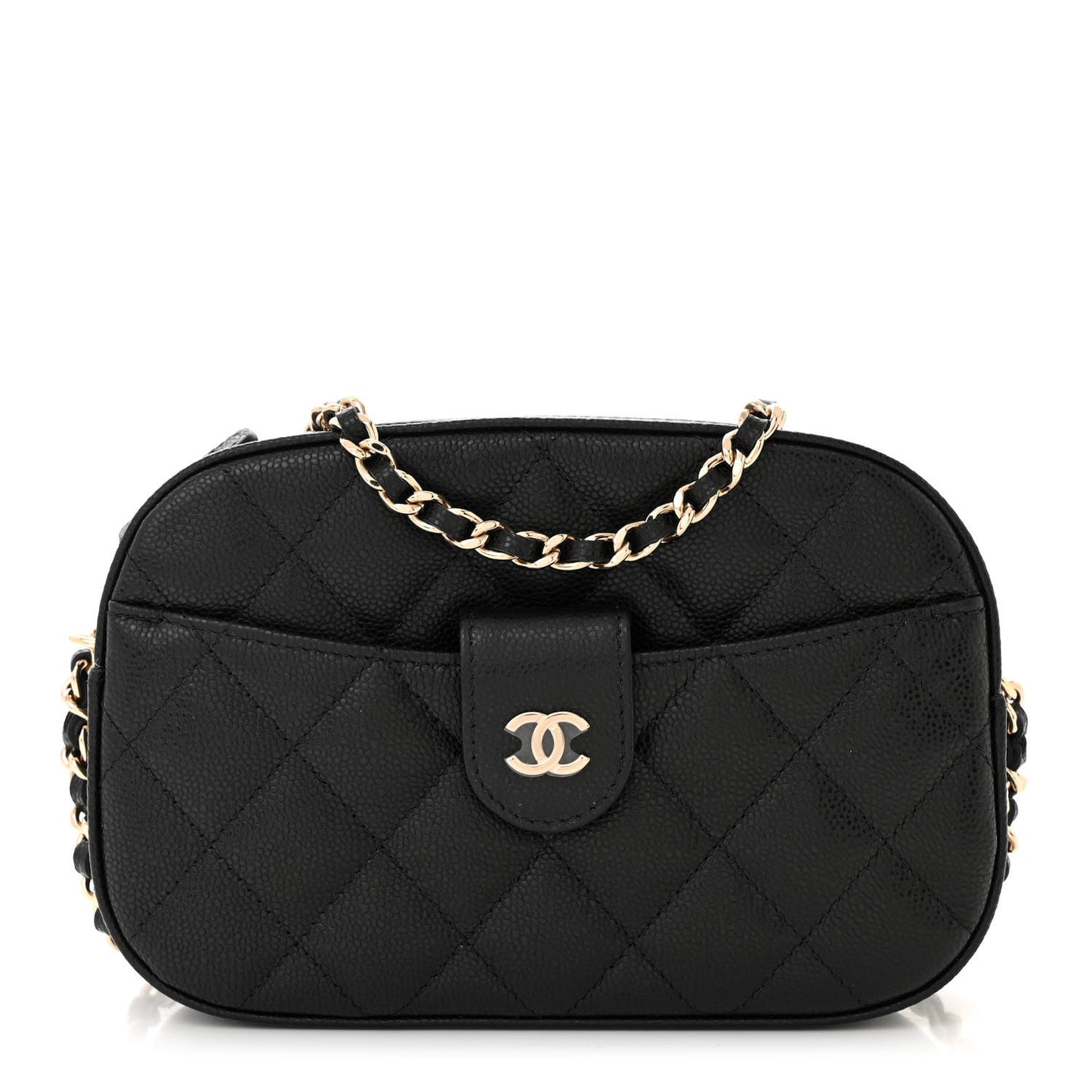 Caviar Quilted Chain Camera Bag Black