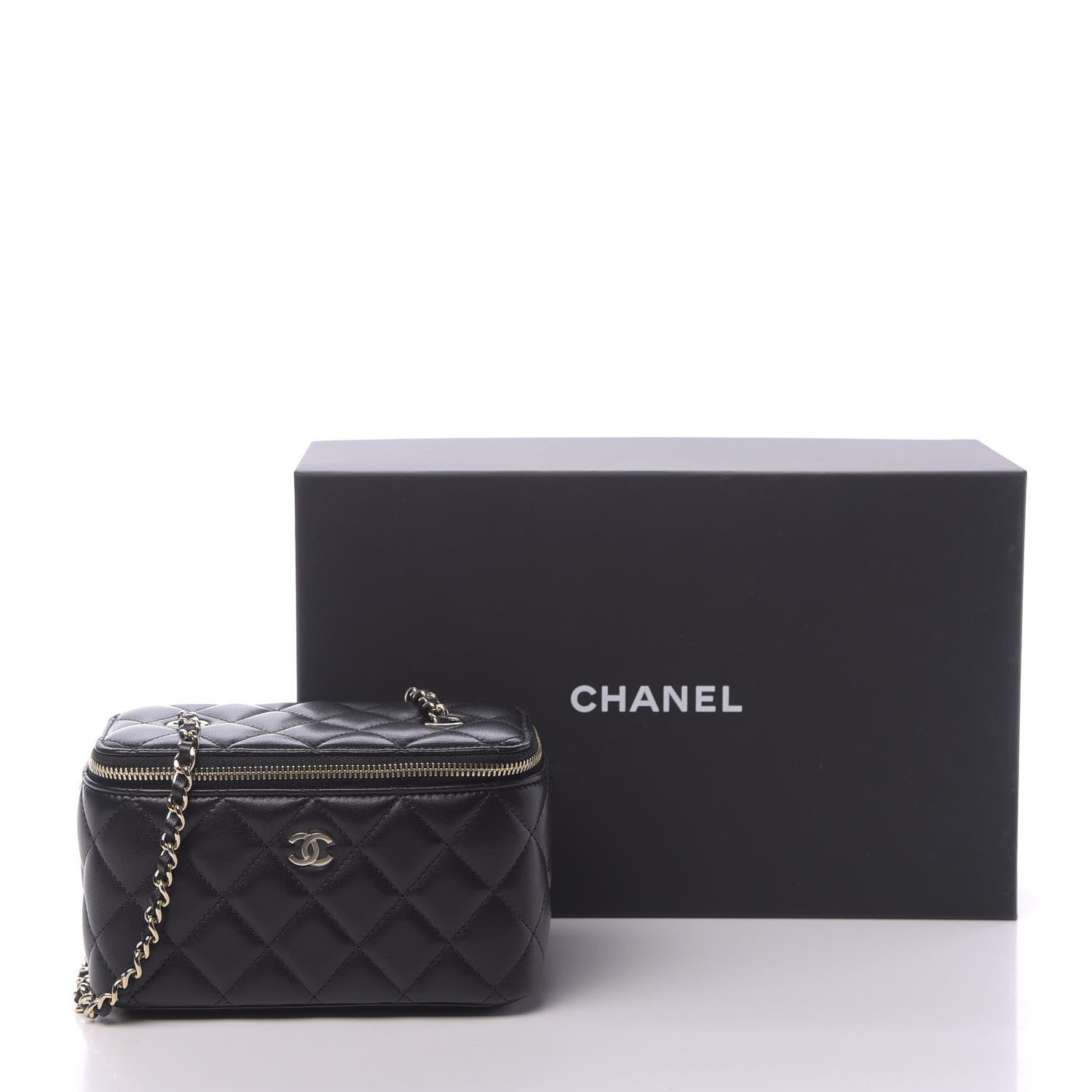 Chanel Lambskin Quilted Small Vanity Case With Chain Black 11 of 11