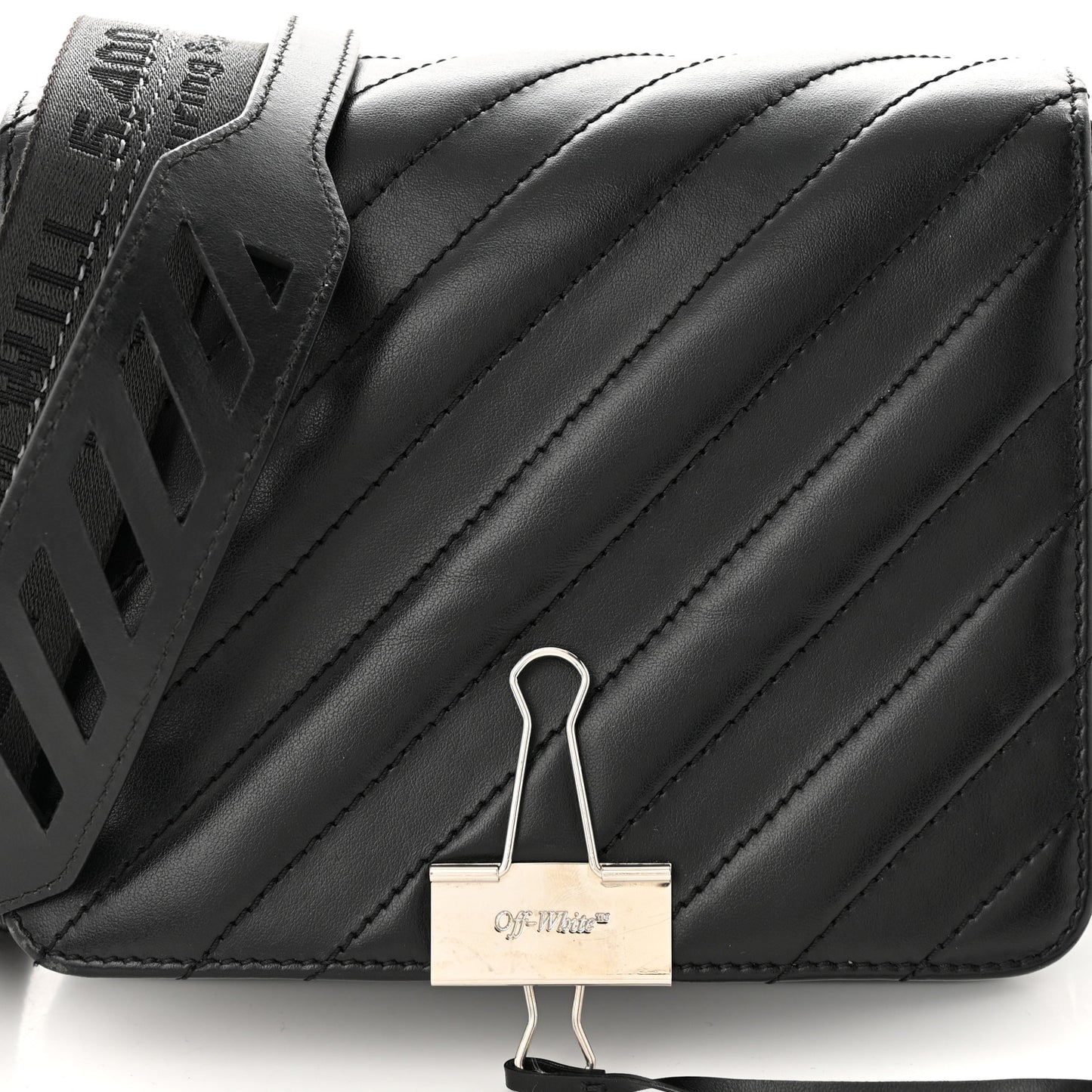 Calfskin Padded Diag Binder Flap Bag Black