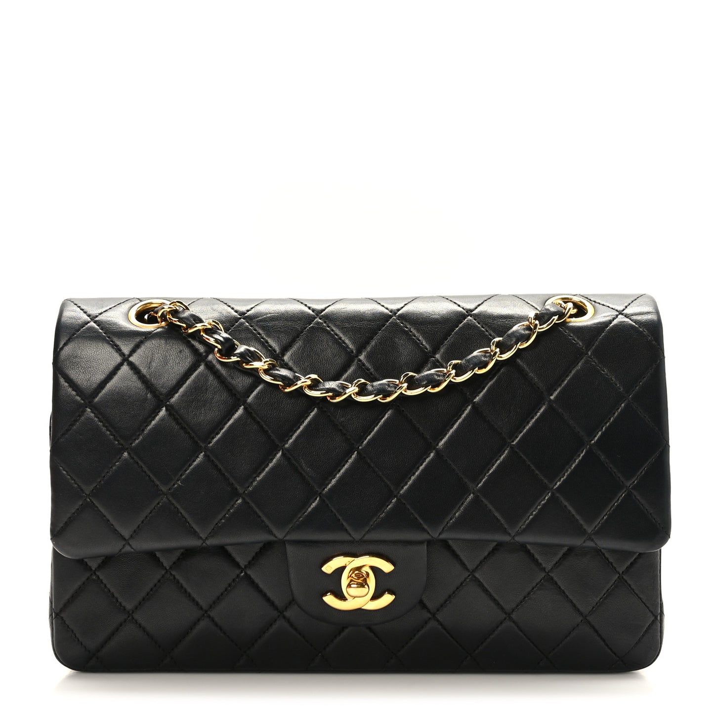 Lambskin Quilted Medium Double Flap Black
